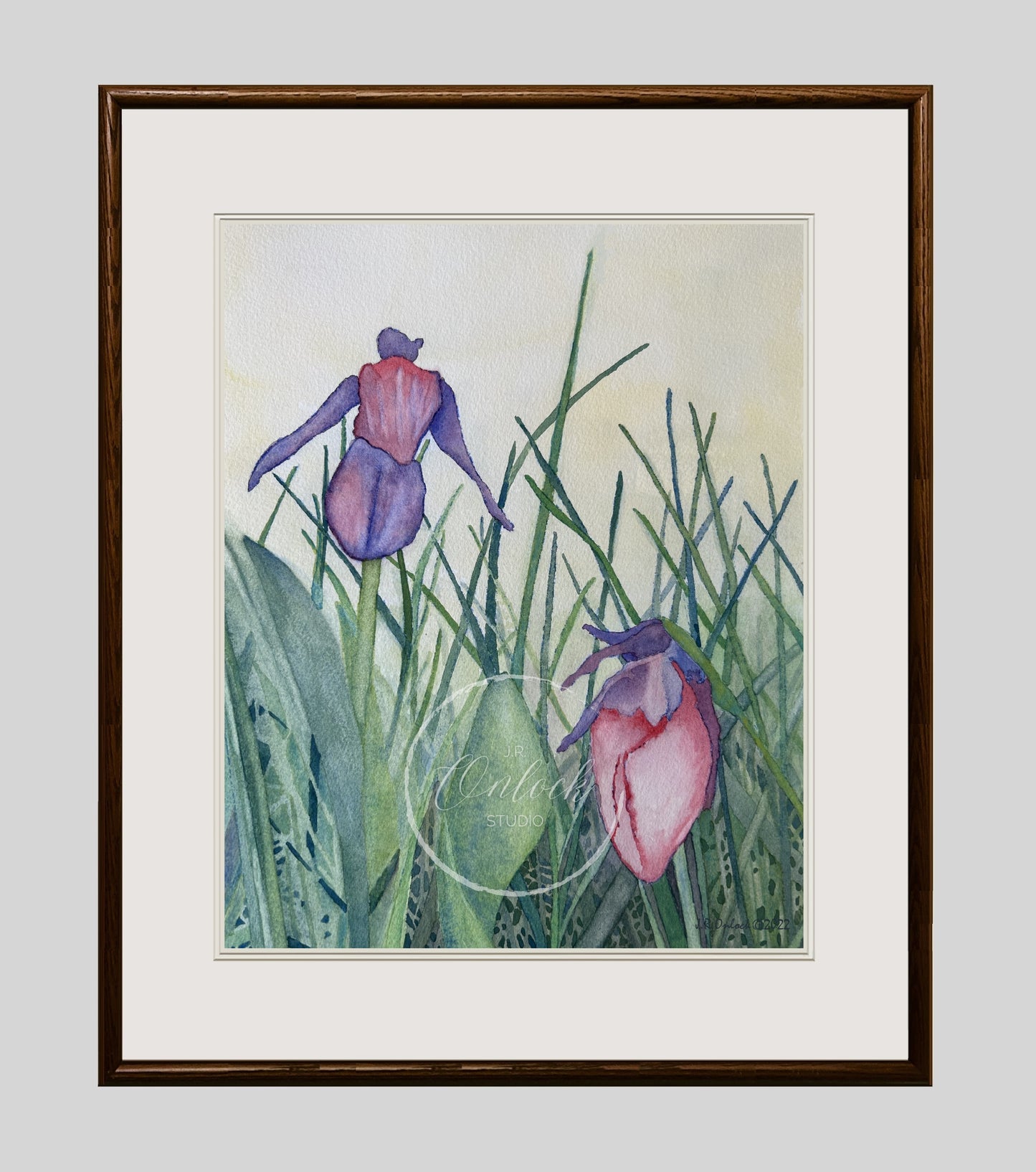 Digital, Irises in Velvet Grass, Open Edition from an original painting, see separate listing if purchasing the Print version