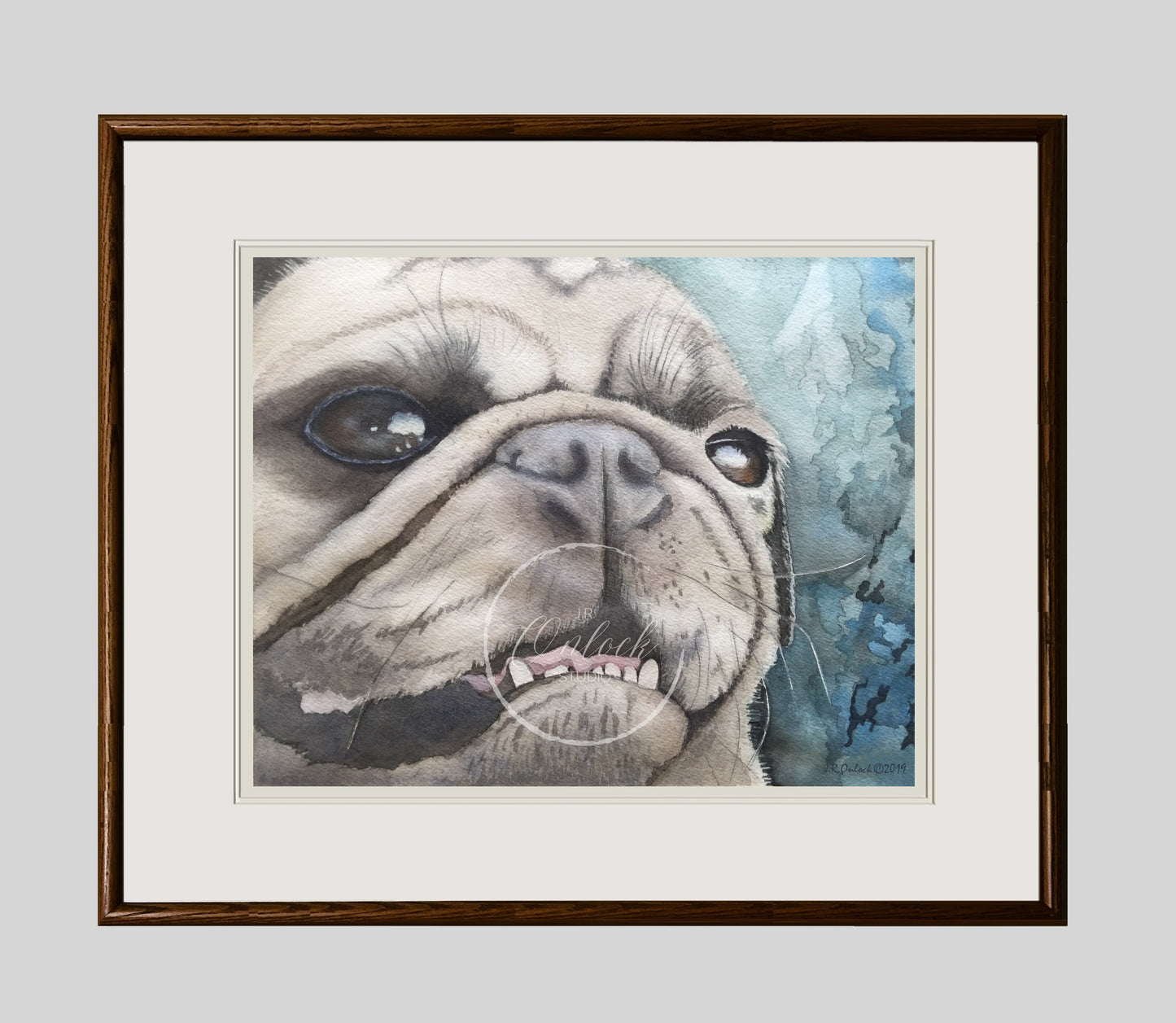 Print, Smiles at the Park, Open Edition from an original painting, pug portrait, see separate listing if purchasing the digital version