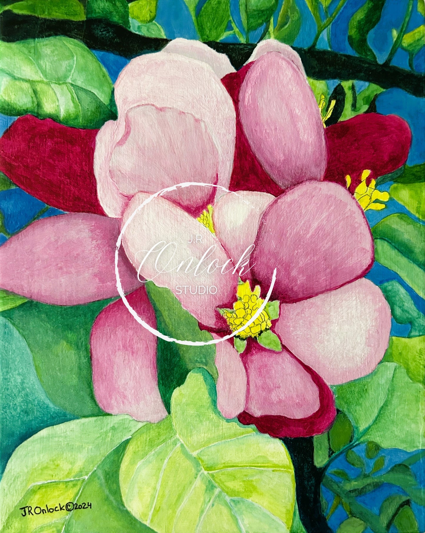 Digital, Pink Magnolia, Open Edition from an original acrylic painting, see separate listings if purchasing the Print or Original painting