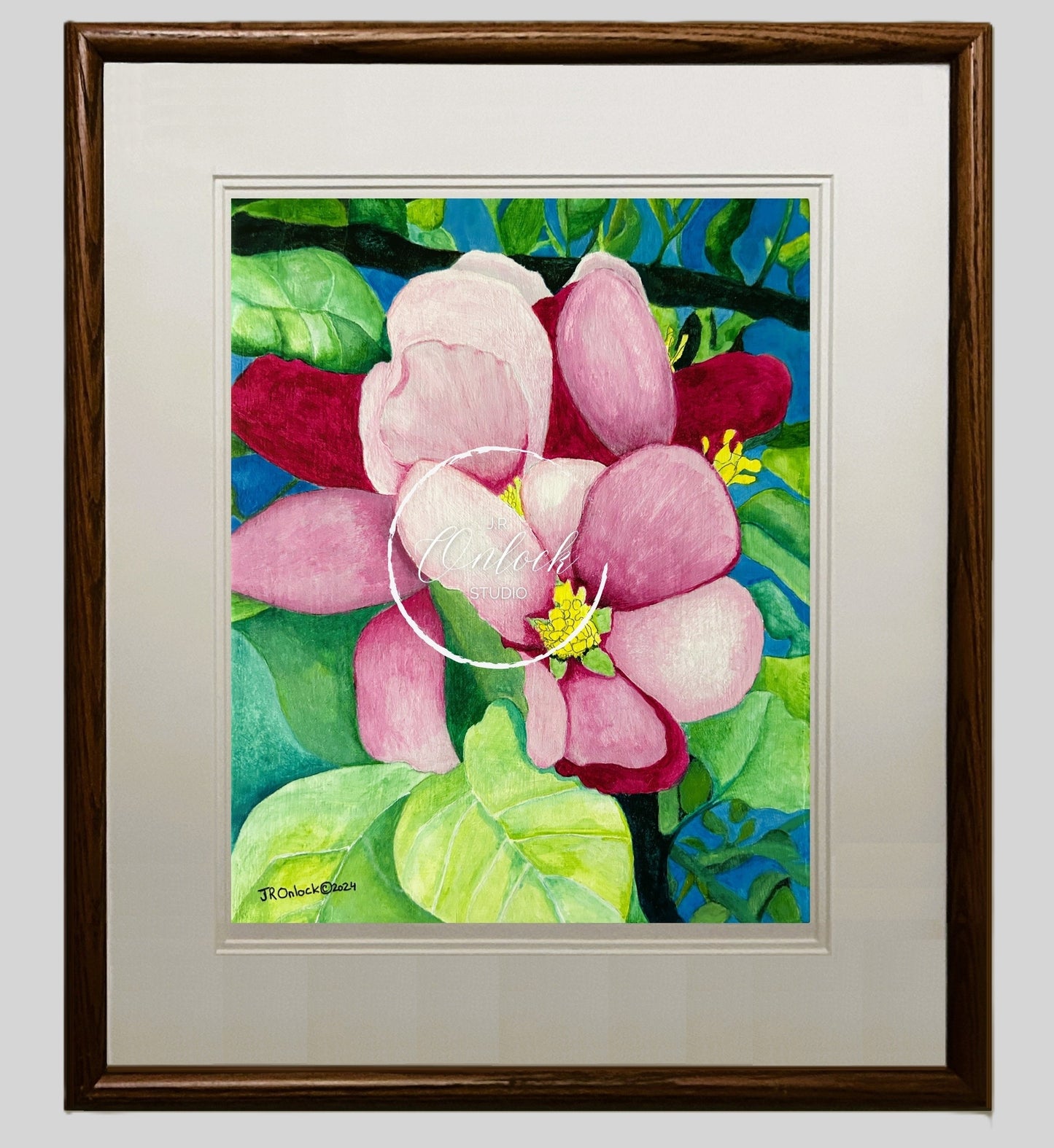 Digital, Pink Magnolia, Open Edition from an original acrylic painting, see separate listings if purchasing the Print or Original painting