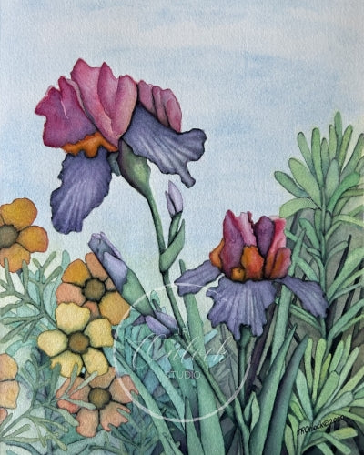 Digital, Iris Meadow Sway, Open Edition from an original painting, Various flowers, see separate listing if purchasing the Print version