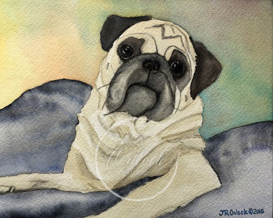 Digital, The Pug Model, Open Edition from an original painting, pug portrait, see separate listing if purchasing the Print version