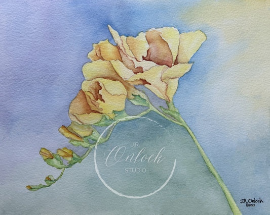 Digital, Yellow Freesia in Spring, Open Edition from an original painting, see separate listing if purchasing the Print version